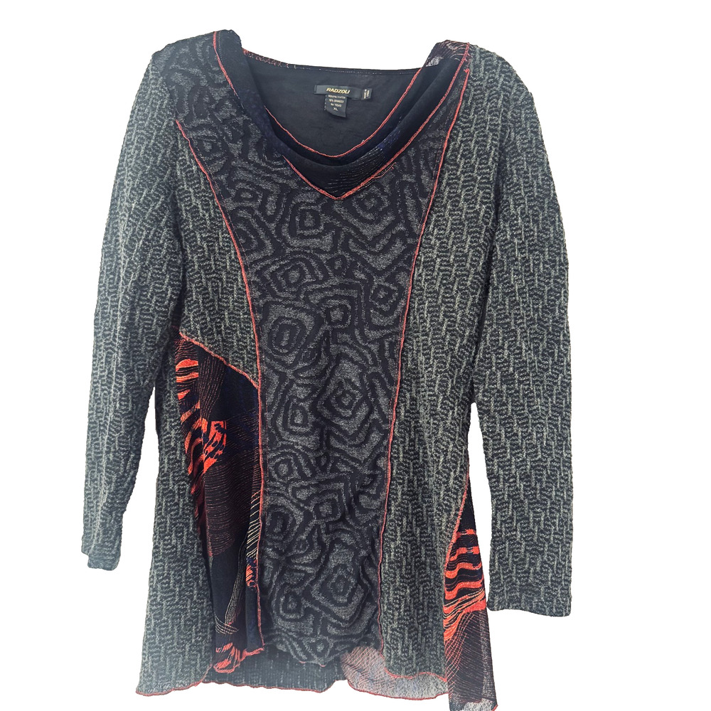 Radzoli Women’s XL Abstract Textured Tunic Sweater Top Artsy black lagenlook